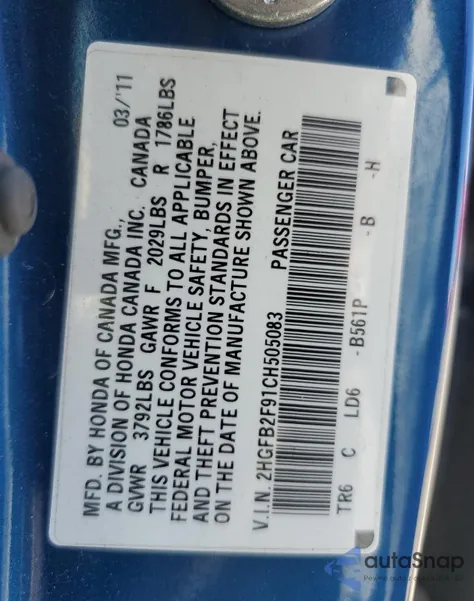 2012 Honda Civic Exl from USA, damaged, VIN 2HGFB2F91CH505083